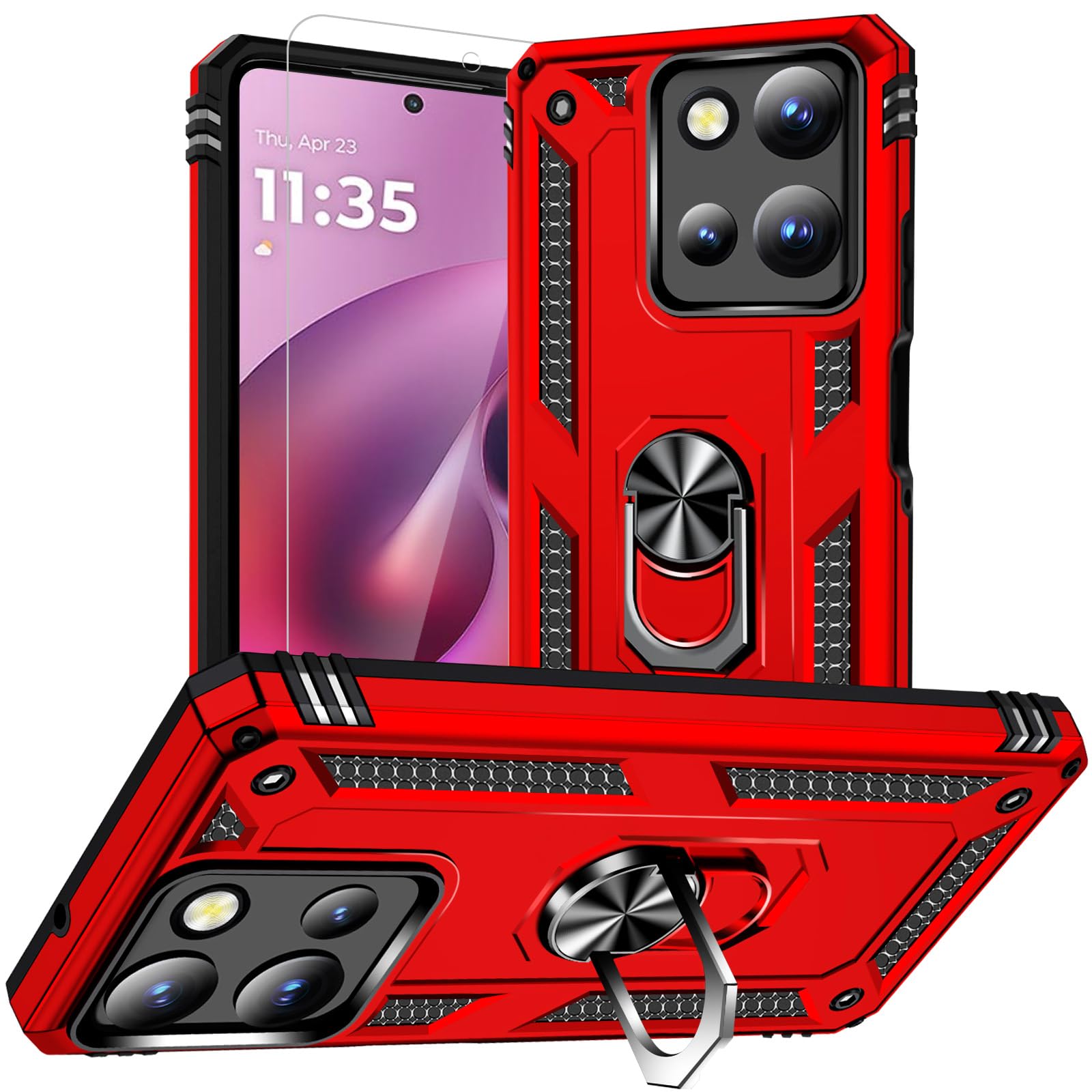 for Motorola Moto G 2025/Moto G 2026/Moto G Play 2026 Case with HD Screen Protector :[Military Grade Drop Tested ] Rotated Ring Holder Kickstand Shockproof Phone Case Red