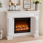 HOMEDIARY 44.5" Fireplace Mantel, Freestanding Fireplace Surround with Leg for Electric Fireplaces, MDF Mantel Surround with Shelf for Living Room with Decorative Pattern, Anti-Tipping &amp; Waterproof