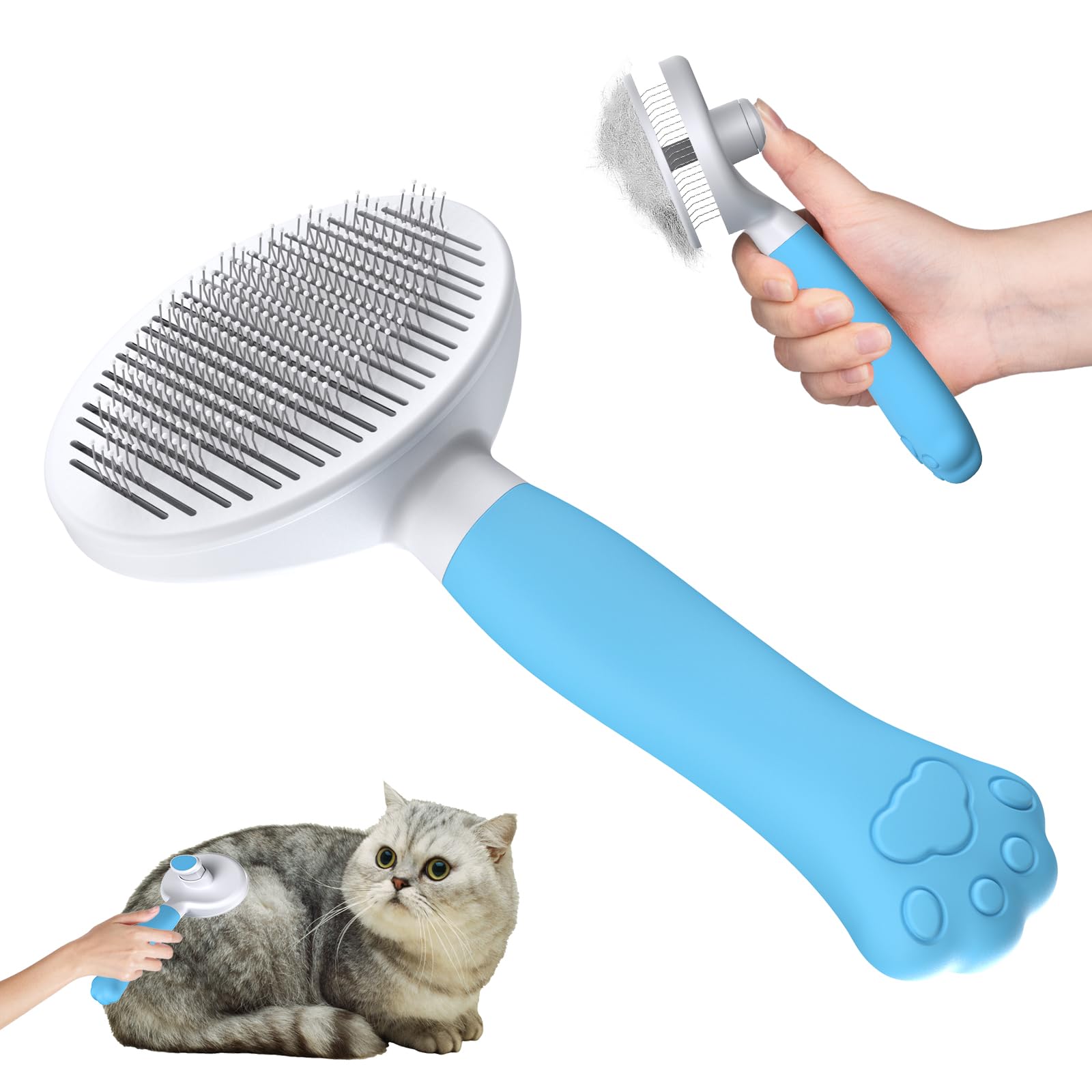 Zivacate Cat Brush Dog Brush [Ergonomic Grip & One-click Cleaning & Patented Design] Shedding Tool for Short & Long Haired Dogs/Cats/Rabbits, Deshedding Brush(Blue)