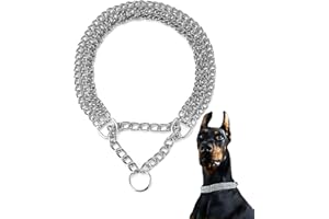Dog Choke Collar for Large Dogs, Silver Triple Row Martingale Chain Dog Collars, Chew Proof Metal Cuban Link Dog Collars Adju