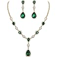 EleQueen Women's Cubic Zirconia Teardrop Y-Necklaces Dangle Earrings Jewelry Sets for Brides Bridesmaids