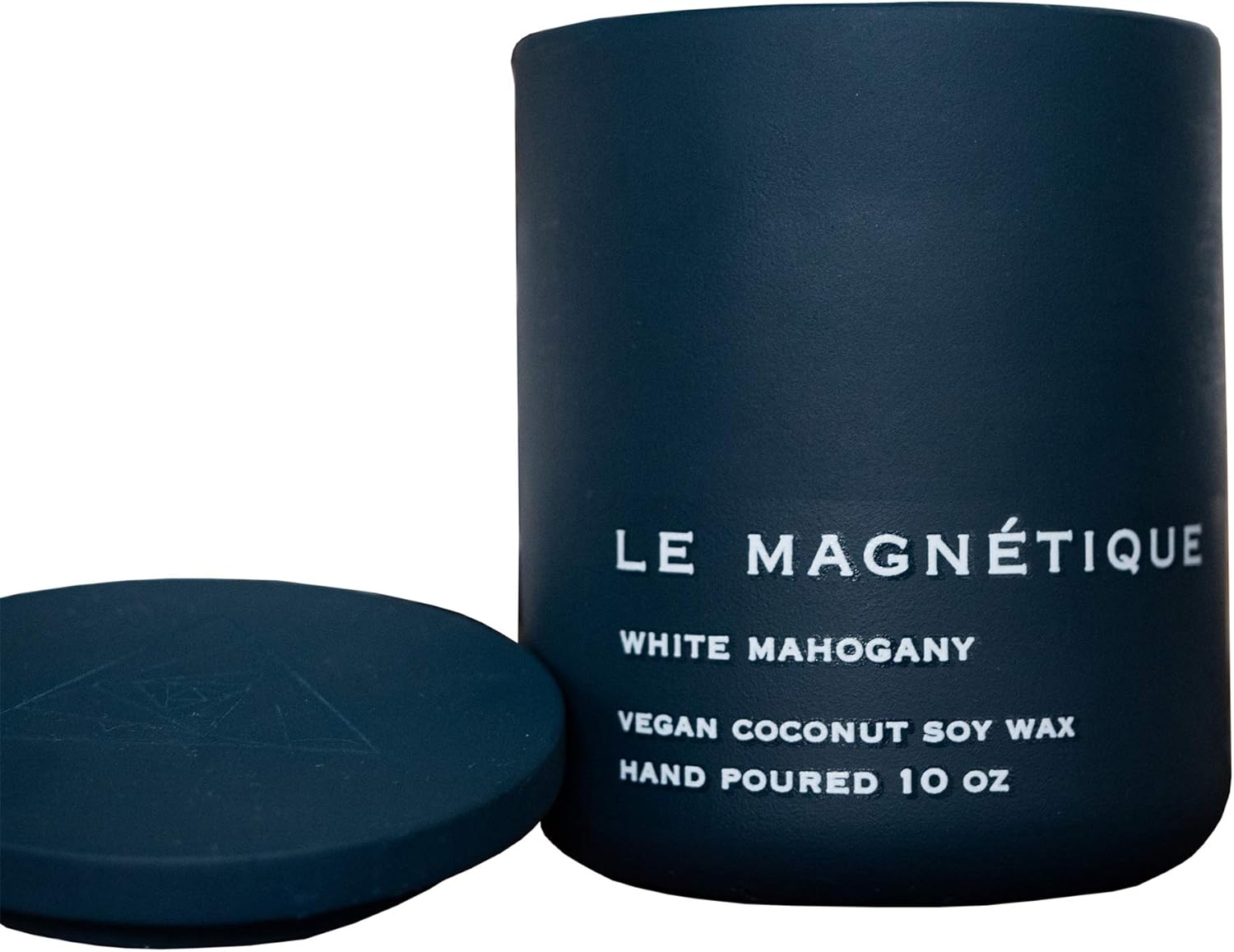 Le Magnetique | White Mahogany | Luxury Scented Vegan Coconut Soy Aromatheraphy Jar Candle with Lid | Hand Poured in The USA | Clean & Slow Burn | 10 oz (Navy Blue, Medium)