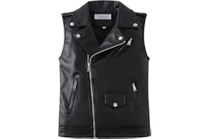POZAMA Kids Faux Leather Vest | Sleeveless Motorcycle Jacket with Zipper Pockets Coat for Boys Girls Ages 3-12