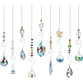 Crystal Suncatchers, RIFNY Hanging Crystals Ornament Sun Catcher with Chain, 9 Pack Glass Beads Ball Prisms Pendant Rainbow Maker for Window Home Office Garden Decoration