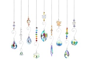 Crystal Suncatchers, RIFNY Hanging Crystals Ornament Sun Catcher with Chain, 9 Pack Glass Beads Ball Prisms Pendant Rainbow Maker for Window Home Office Garden Decoration