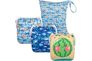 ALVABABY 3pcs Baby Swim Diapers with 1pcs Wet Bag Reuseable Washable & Adjustable for Swimming Lesson & Baby Boy and Girl 3YKL10