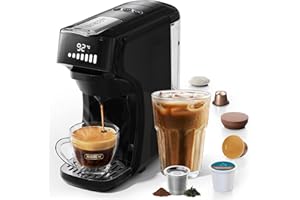 HiBREW H1B 6-in-1 Pods Coffee Maker, 19 Bar Espresso Machine for Pods, Compatible with Kcup*/Nes*/DG*/Espresso Powder, Makes iced coffee (Black)