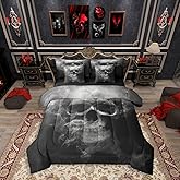 Erosebridal Skull 7 Piece Bedding Set Full Size,Halloween Gothic Bed in a Bag,Fog Smoke Skull Skeleton Bed Set Includes Comforter, Sheet Set, Pillowcases & Pillow Covers All Season Bedroom Decor