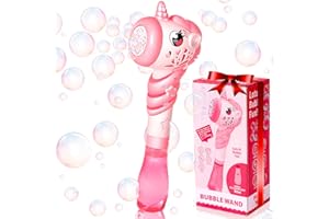 Tlkiaa Unicorn Bubble Wand for Girls, Princess Bubble Machine Blower Maker with Light Easter Basket Stuffers Outdoor Toy Gift for 1 2 3 4 5 6 7 8 Years Old Toddler Little Kids Include Bubble Solution