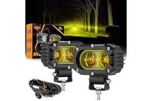Auxbeam LED Amber Fog Light, 4Inch 60W Led Driving Offroad Lights Pod Super Bright with Wiring Harness Kit Yellow Flood Beam Pod Light for Truck SUV ATV UTV Jeep Wrangler Motorcycle