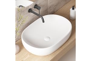 Large Bathroom Vessel Sinks, OCEALAGOON 24 x 16 Oval Bathroom Sink Bowls Above Counter, Porcelain Ceramic White Vessel Sink for Bathroom, Modern Countertop Sink, Vanity Sink Lavatory Art Wash Basin