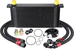 EVIL ENERGY 19 Row Oil Cooler Kit, 10AN Transmission Engine Cooler British Radiator Universal Aluminium Black