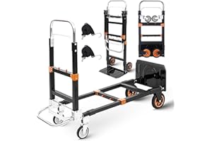 FRMZBWK Upgraded 3 in 1 Folding Hand Truck, 500lbs Capacity Heavy Duty Convertible Dolly cart with Rubber Wheels, Collapsible Hand Truck Foldable with Telescopic Handle, Trolley for Moving, Office, Warehouse