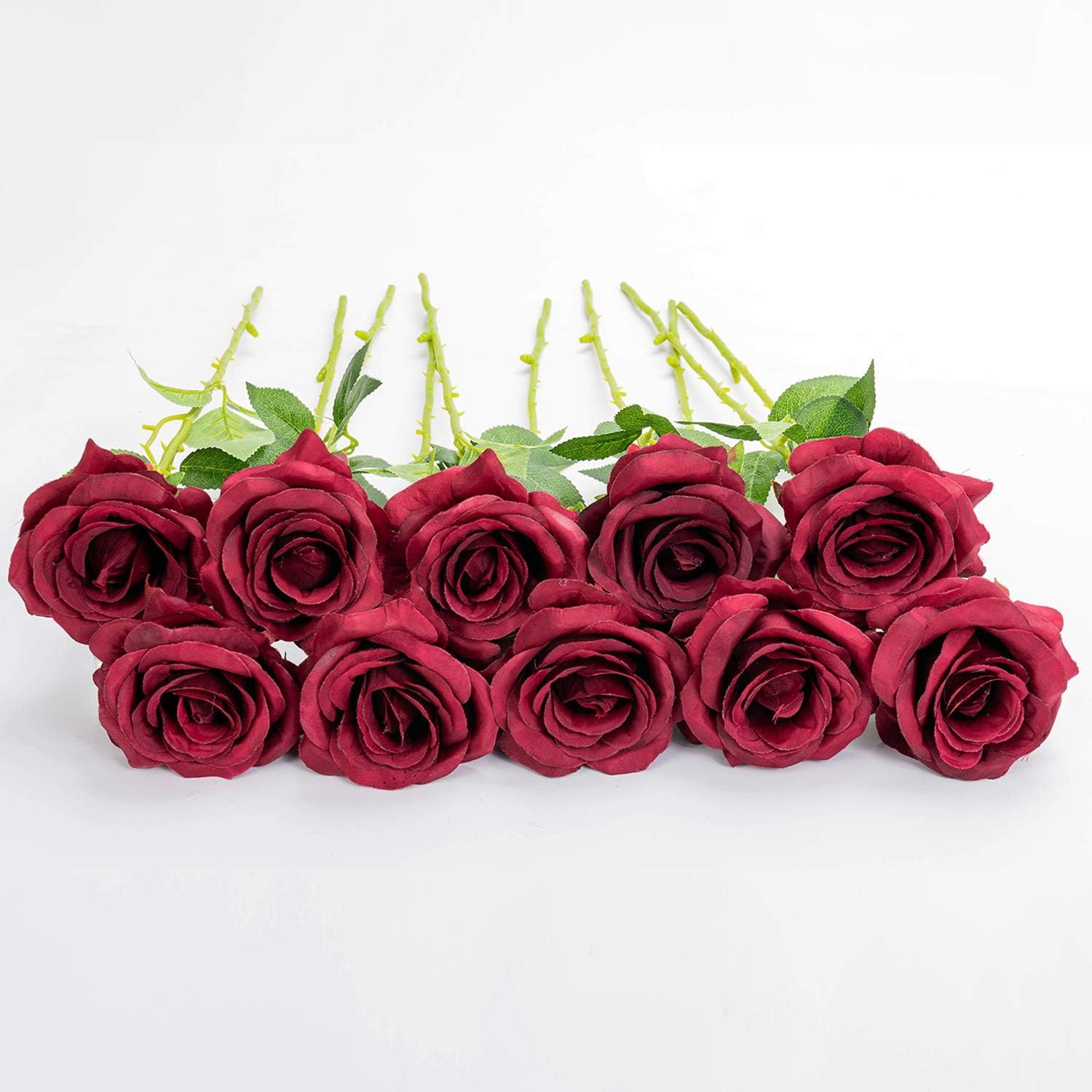 Amazon Com Artificial Roses Silk Flowers With Stem In Burgundy For Wedding Party Home Living Room Decors Kitchen Dining