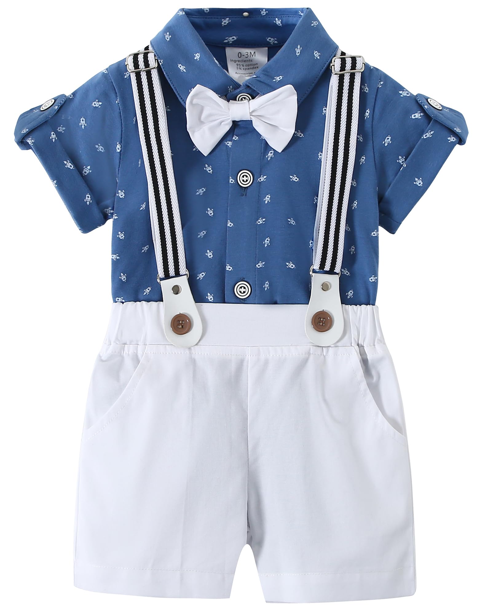 DISAUR Baby Boy Clothes Suits,Infant Gentleman Outfits Short Sleeves Romper +BowTie + Suspender Pants Wedding Set 0-18 Months