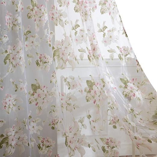 Amazon Com Broshan Floral Voile Curtains Vintage Flower Print