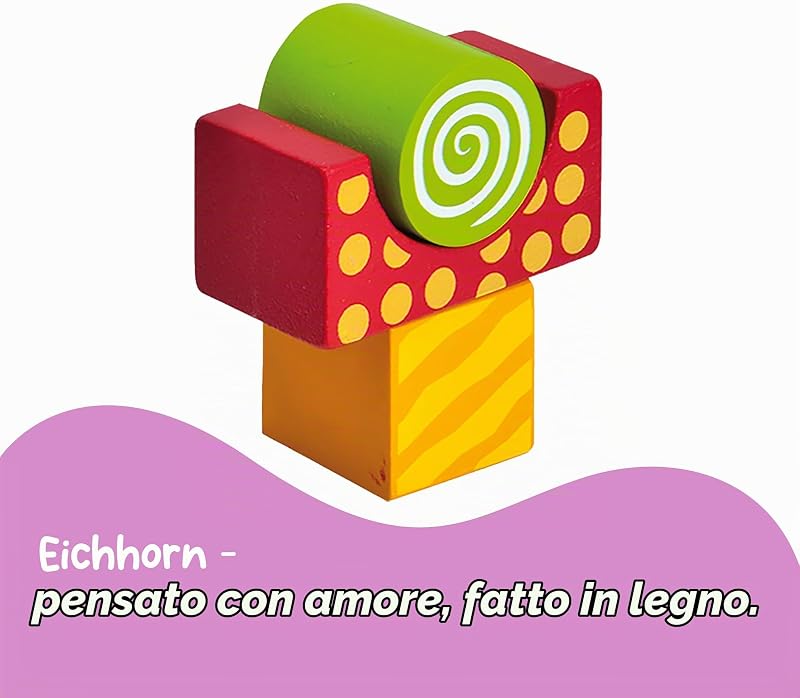 - Mattoncini Colorati in Legno, 100002226, + 12 Mesi, 50 Pezzi in Una Scatola, Mattoncini con Stampa, in Legno di Betulla