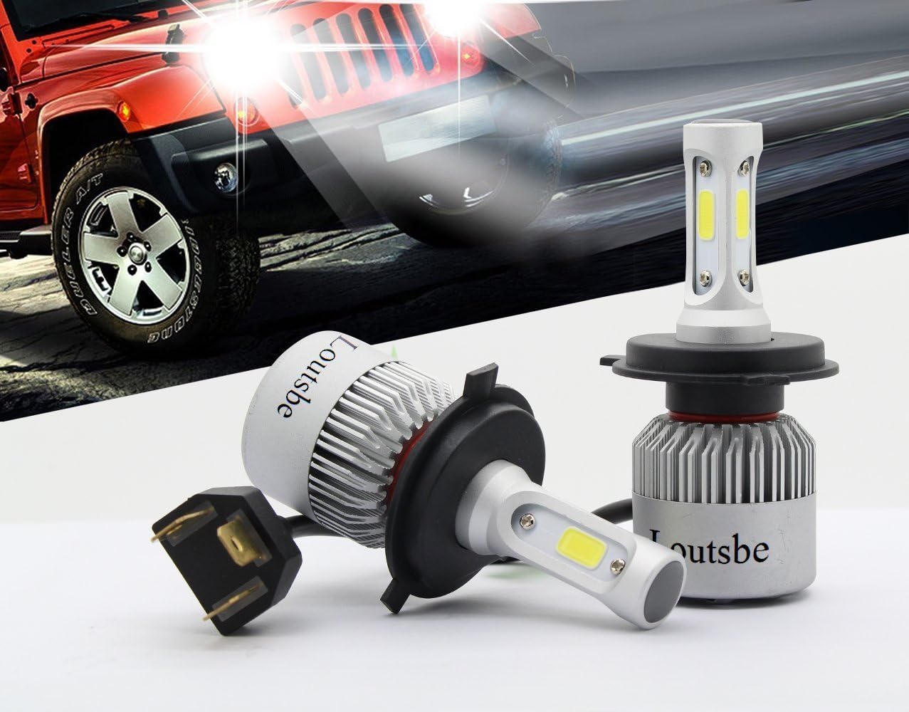 H4 LED Headlight Bulbs,Loutsbe Headlamps Conversion Kits,All-in-One Automobile Lamp Replacement with Advanced COB Chips,IP65 Waterproof COB for Car Headlamps Kits,Replace for Halogen Lamps/Cool White
