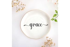 JoycuFF Grace Personalized Name Ceramic Jewelry Tray, Mothers Day Christmas Anniversary Engagement Birthday Gifts for Women Couples, Trinket Dish for Rings Earrings Necklaces Bracelets Keys