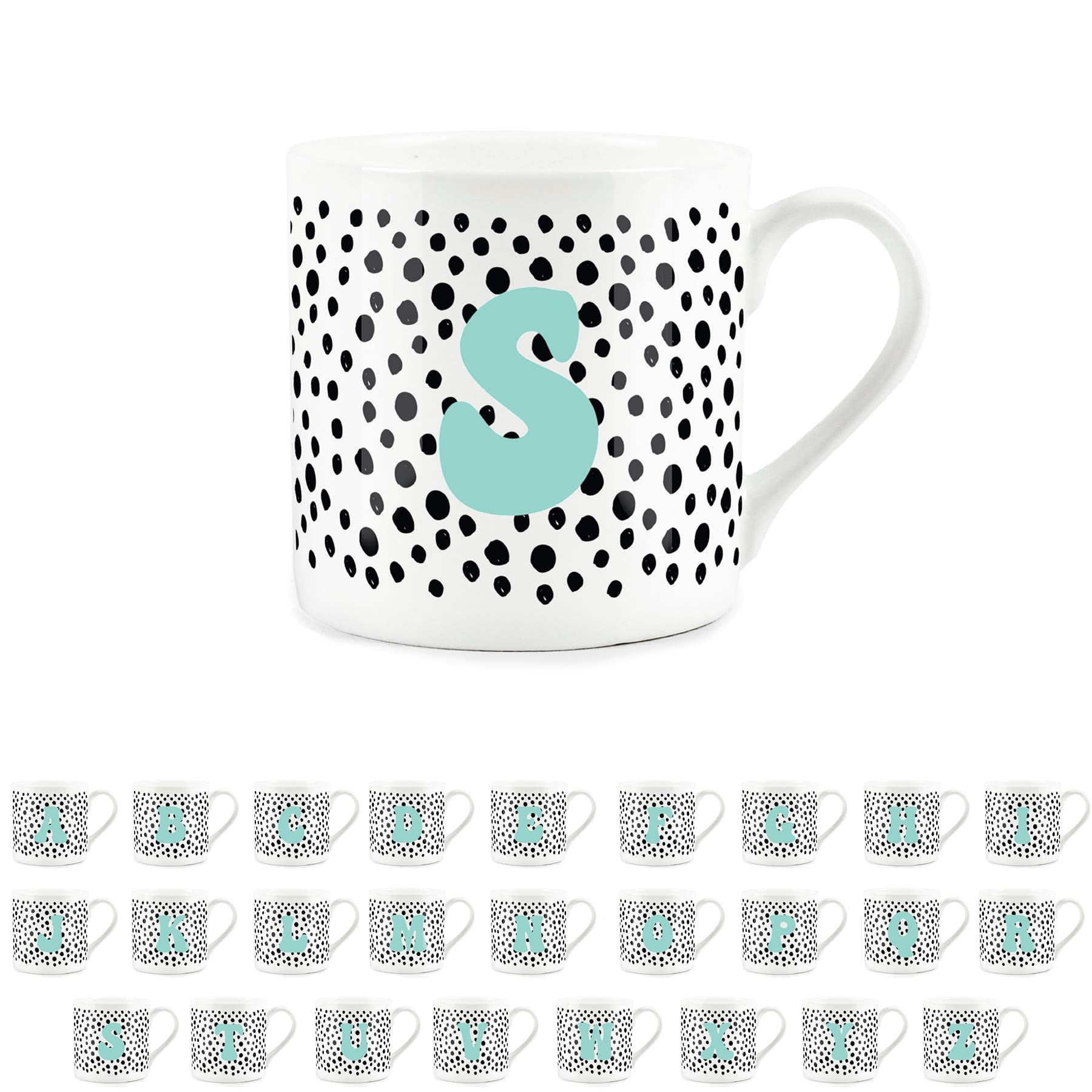 Purely Home Letter Initial Personalised Mugs - Spotty Alphabet Bone China Coffee/Tea Cups (S)