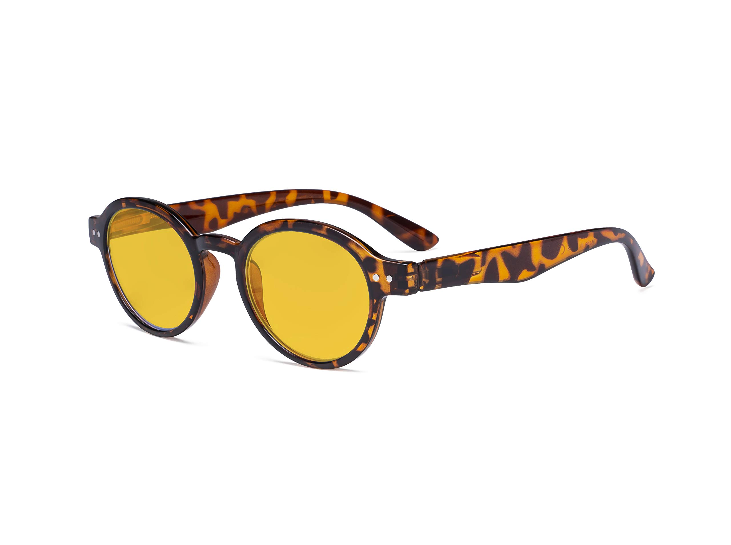 Eyekepper Round Blue Light Blocking Glasses Women Men - Anti UV Ray Cut Digital Screen Glare Oval Computer Readers with Amber Tinted Filter Lens - Tortoise +2.00