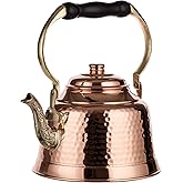 DEMMEX Tea Lover's Copper Teapot, Heavy Gauge 1mm Thick Hammered Solid Copper, Copper Tea Pot Kettle Stovetop Teapot, Tin Lined, Handmade (1.6-Quarts)