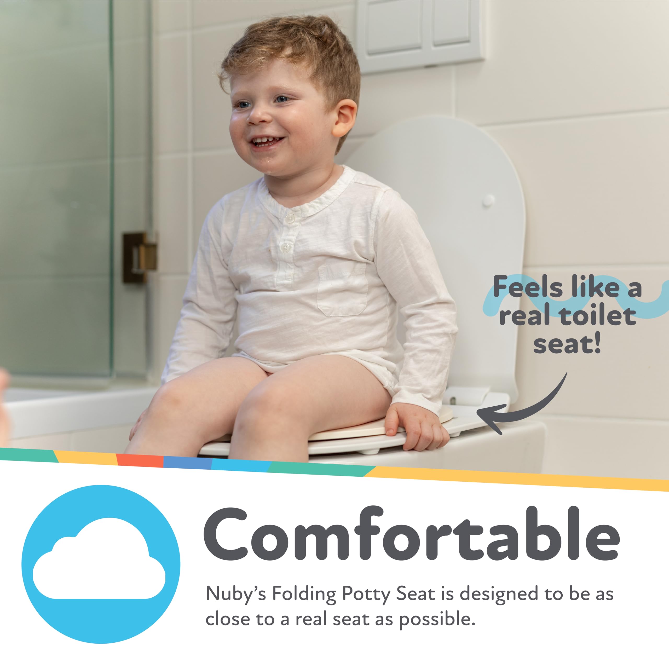Nuby Folding Potty Seat and Bag - Toddler Travel Essential - Travel Toilet Seat for Toddlers 18+ Months - White