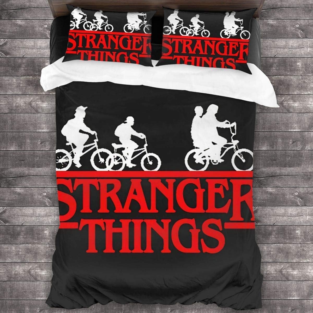 Nasuyes 3 Piece Bedding Set Comforter Set with 2 Pillow Shams Zipper-Extra Long Stranger Things Logo with Silhouette Perfect for Any Bed Room Or Guest Room,Black,One Size