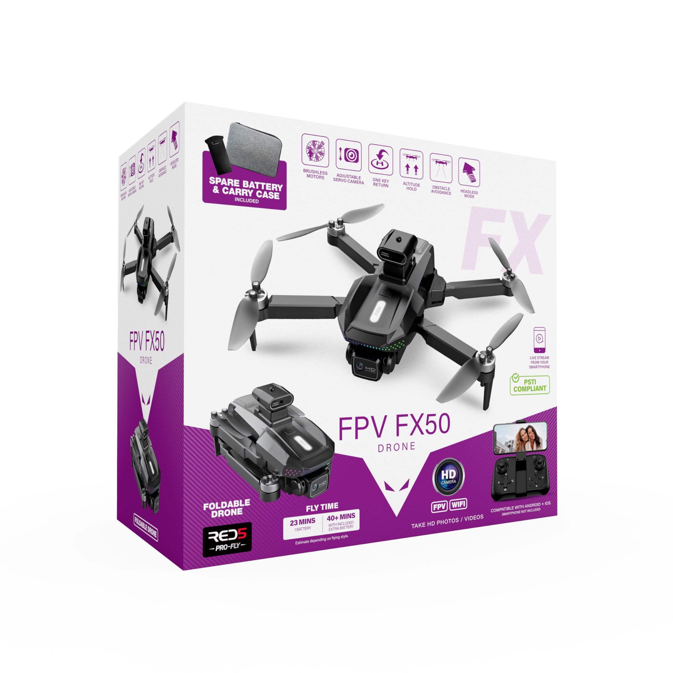 RED5 FX50 720p HD FPV Wi-Fi Secure PSTI Foldable Remote Control Quadcopter Drone