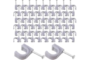 VILLCASE 100pcs Gray Steel Nail Cable Clips 8mm Round Wire Staples for Ethernet Coaxial Cable Management