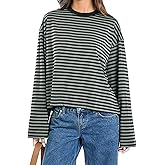 Striped Long Sleeve Shirt Women Oversized Sweatshirt Baggy Tee Shirts Crewneck Pullover Y2K Tops