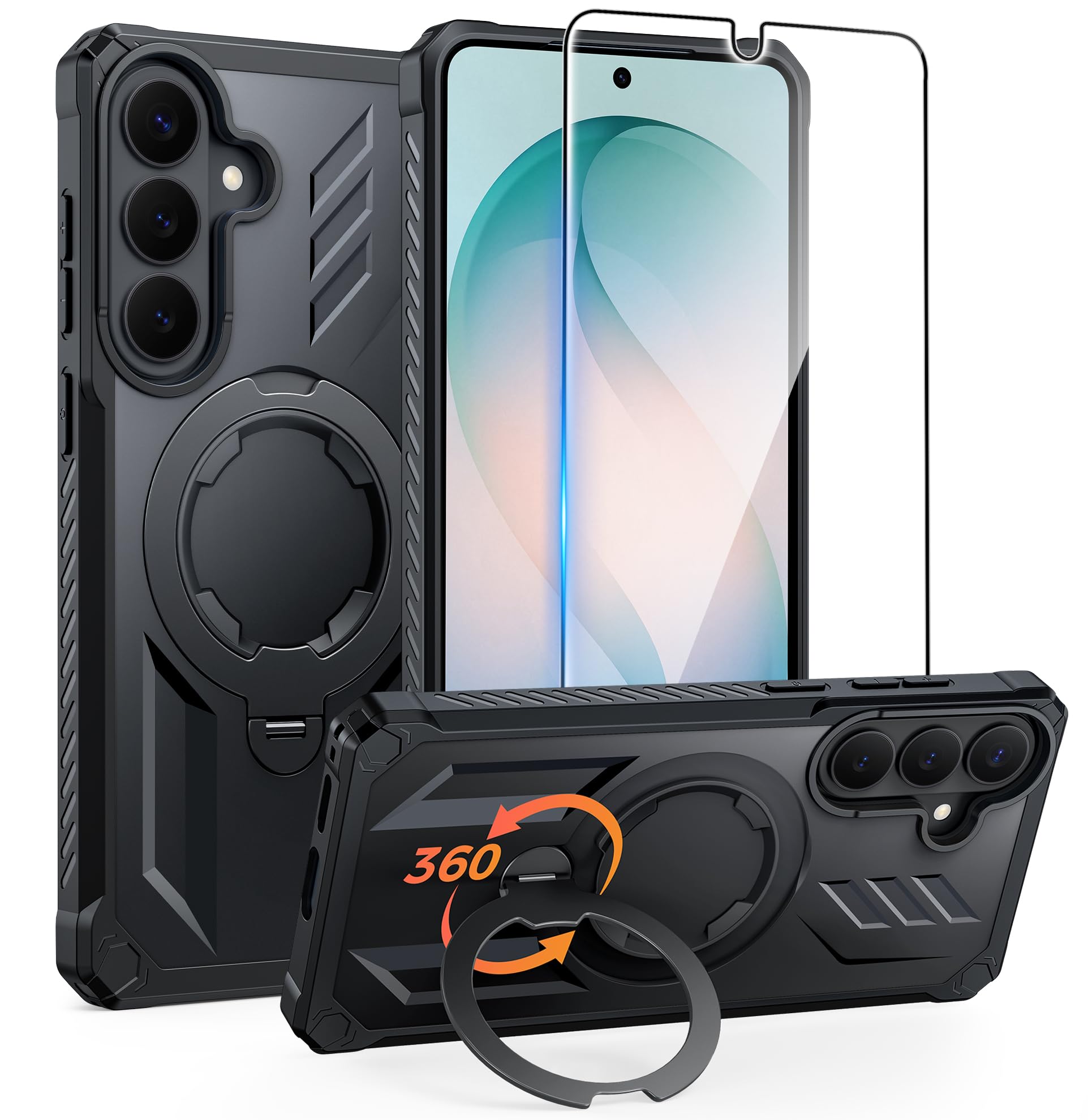 FNTCASE for Samsung Galaxy S26+ Plus Case: with [Magnetic Ring Kickstand] [Screen Protector] [Compatible with MagSafe] [Military-Grade Drop Protection] Shockproof Grip Bumper TPU Sturdy Cases Black