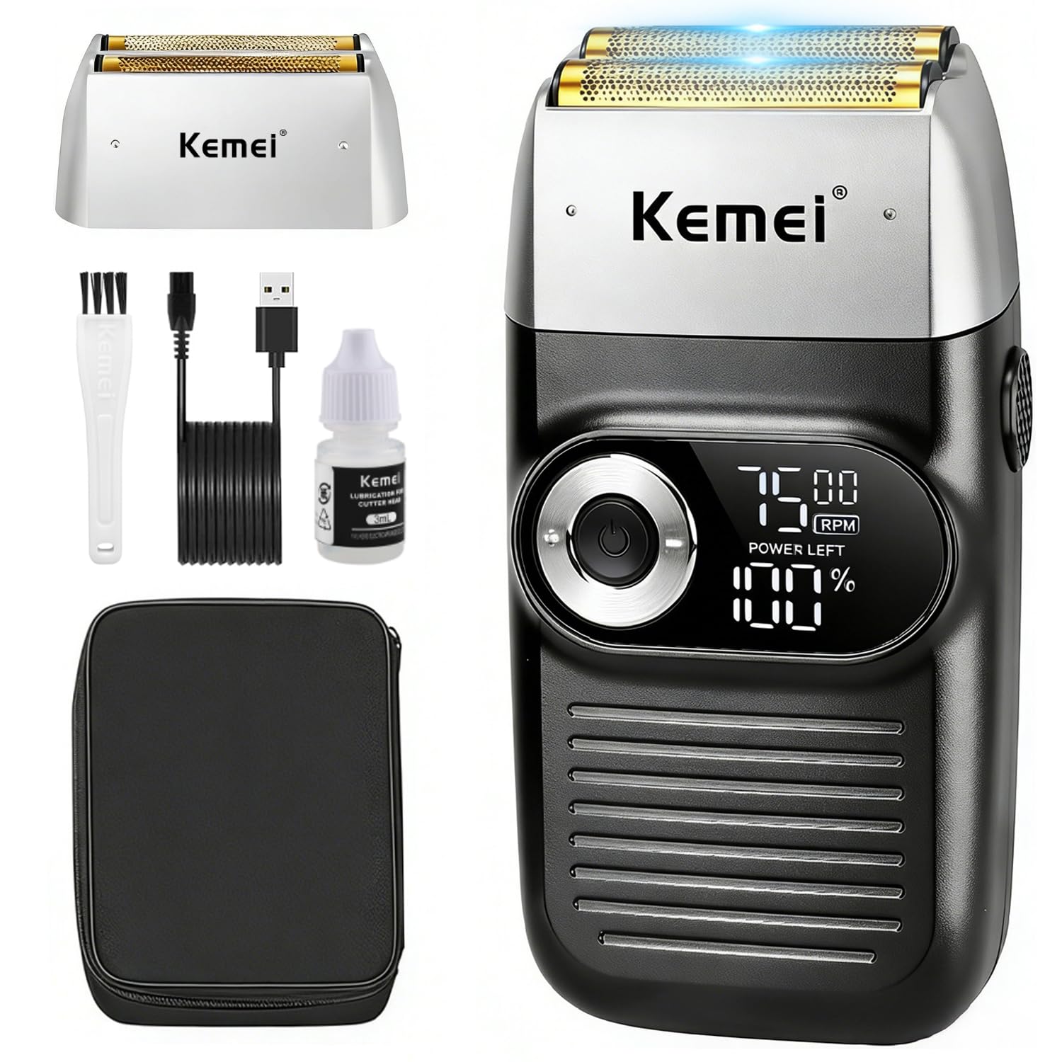 KEMEI Foil Shaver Barber for Men,Electric Razor Rechargeable with Beard Trimmer,Cordless Lithium Titanium Foil Shavers with Travel Case