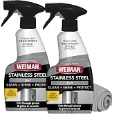 Weiman Stainless Steel Cleaner &amp; Polish Kit, 2 Pack with Microfiber Cloth | Anti Fingerprint, Tetrachloroethylene (PCE) Free, Removes Water Spots &amp; Grease, No Streaks or Residue, Metal Polish, Chrome