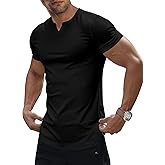 JMIERR Men's Muscle V-Neck T Shirt Short Sleeve Longline Ribbed Henley Shirt Gym Workout Athletic Tee Shirts