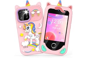 BESTOONE Kids' Phone Toy Imitate Smartphone Toy for 3-8 Year Old Girls & Boys - No Internet/Calls, HD Camera, MP3 Player, Learning Games | Christmas Birthday Gift for Toddlers (Pink)