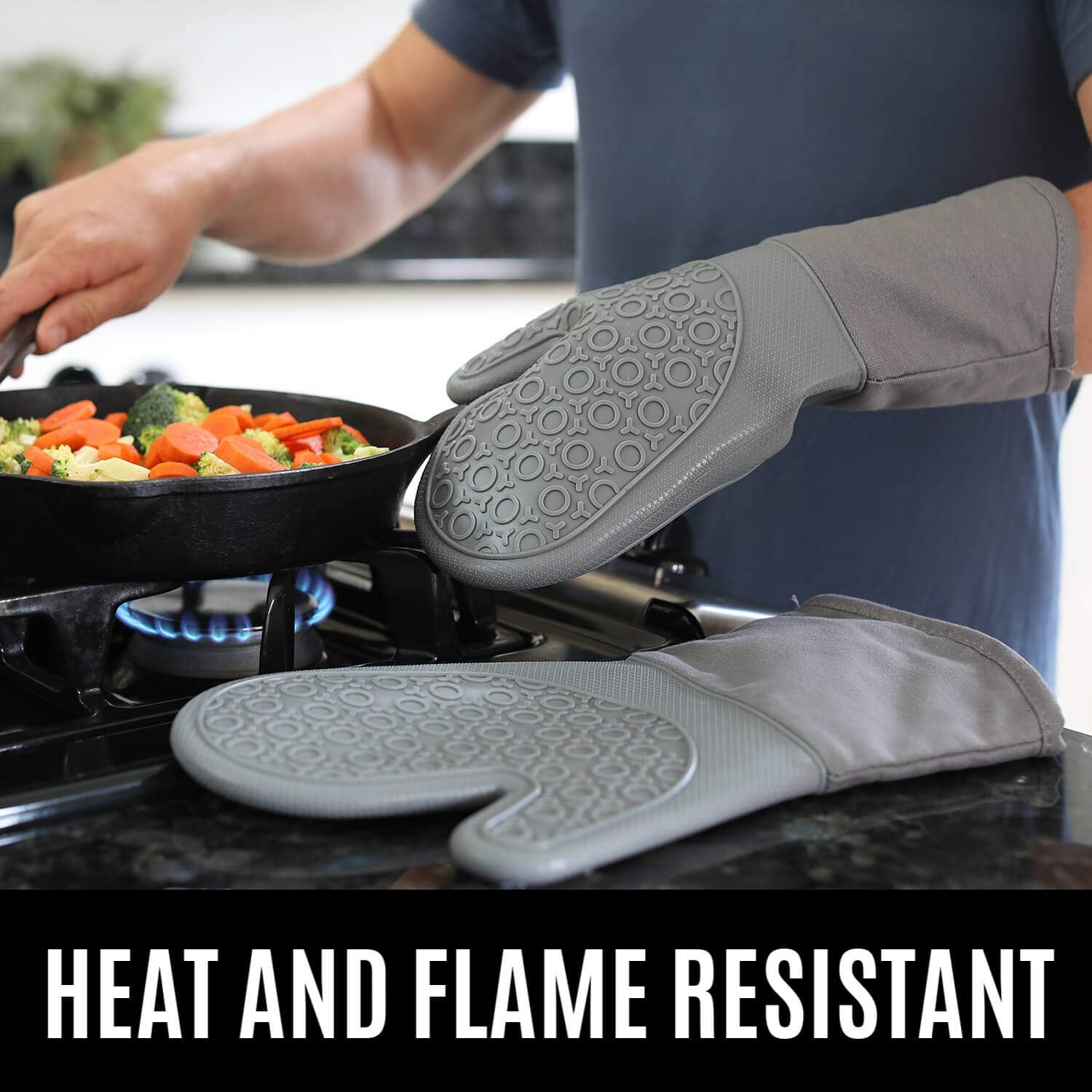 HOMWE Extra Long Professional Silicone Oven Mitt, Oven Mitts with Quilted Liner, Heat Resistant Pot Holders, Flexible Oven Gloves, Gray, 1 Pair, 13.7 Inch: Home & Kitchen