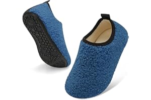 QFH Toddler Slippers Boys Girls Indoor Comfy Slippers Kids Barefoot Walking Shoes with Soft Velvet Lining Winter Warm Sock Shoes