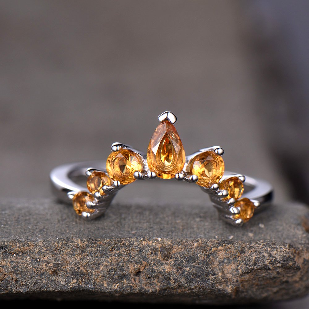 Citrine Wedding Ring Curve Wedding Band Crown Wedding Band Citrine