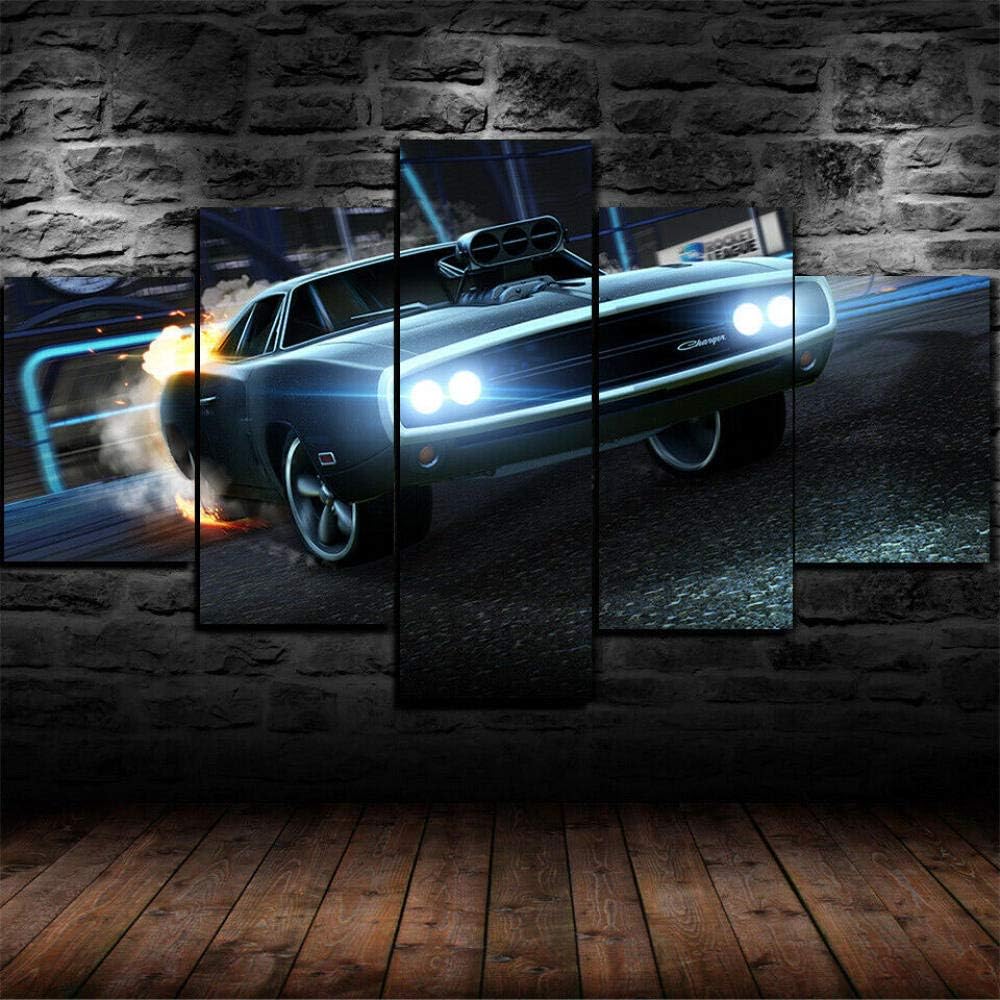 hgjfg Canvas Wall Art 5 Piece Modern Canvas Stretched And Framed Canvas Prints Artwork Pictures Paintings Canvas For Living Room Bedroom Home Decor Fast And Furious Dodge Charger