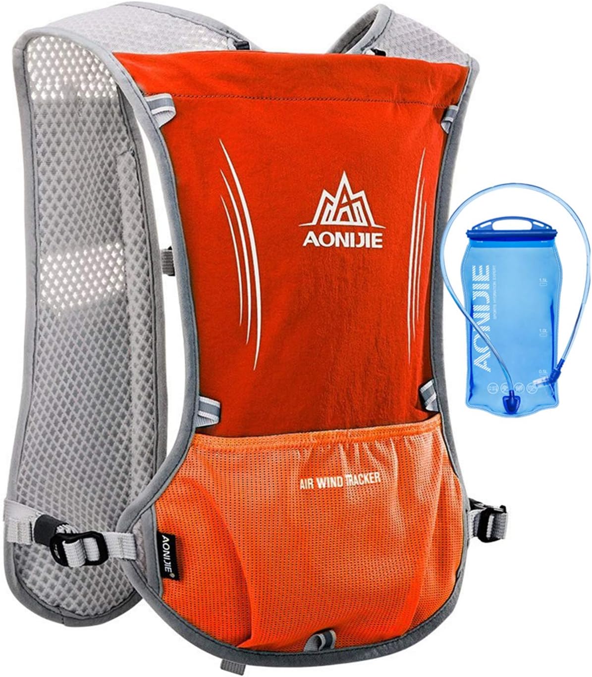 5L Lightweight Running Backpack Outdoor Sports Trail Racing Marathon Hiking Fitness Bag Hydration Vest Pack for Men Women with 1.5L Bag or 500ml Kettle (Orange with 1.5L water bladder
