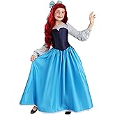 Disney The Little Mermaid Ariel Blue Dress Costume for Girls - Official Disney Princess Halloween Outfit for Kids