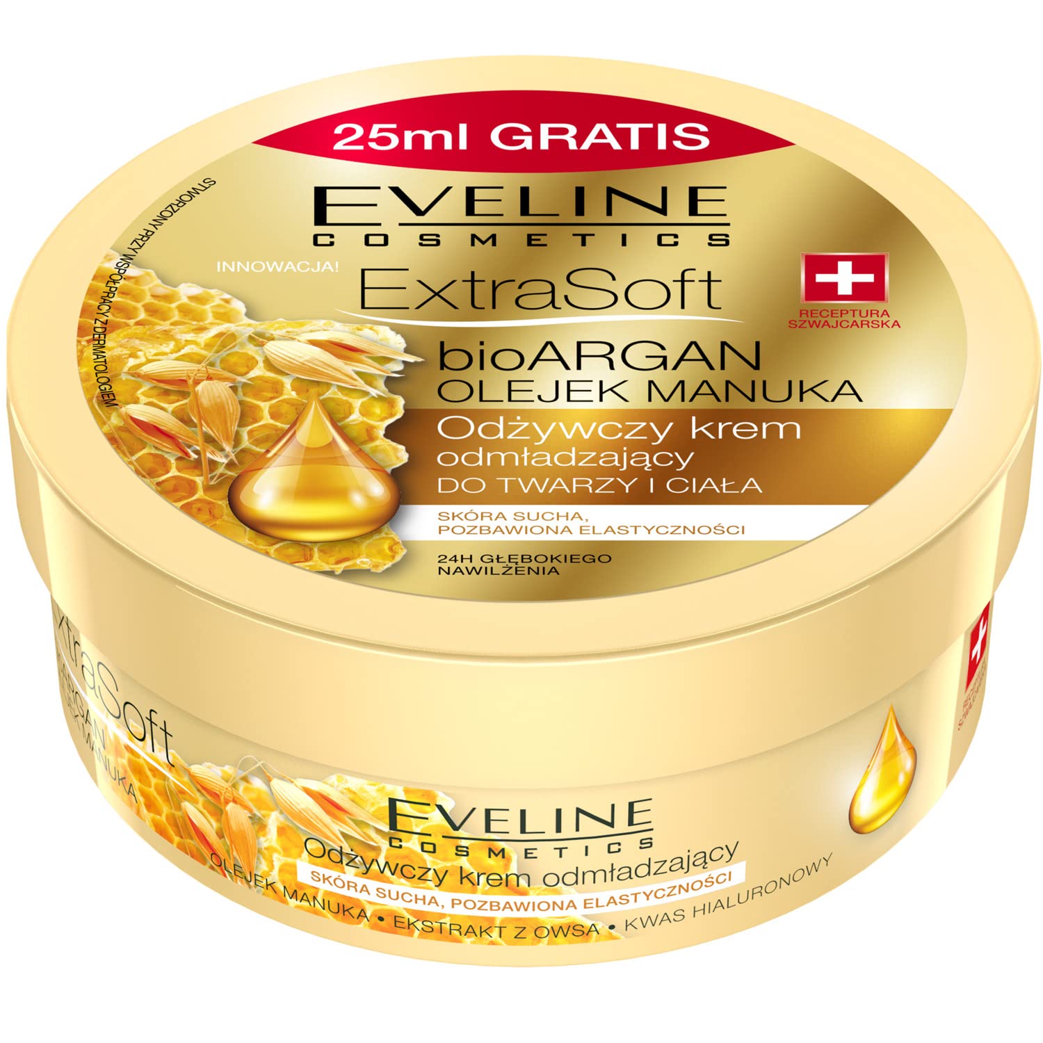 Eveline Cosmetics Extra Soft Luxury Bio Argan Oil with Manuka - Firming, Rejuvenating & Nourishing Formula - 200 ML Vegan Skin Care