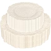 SUT 60 Pcs Ivory Plastic Plates, Disposable Plates for 30 Guests include 10 inch Dinner Plate and 7 inch Dessert Plate, Ivory Plate Disposable Heavy Duty for Party/Birthday/Wedding