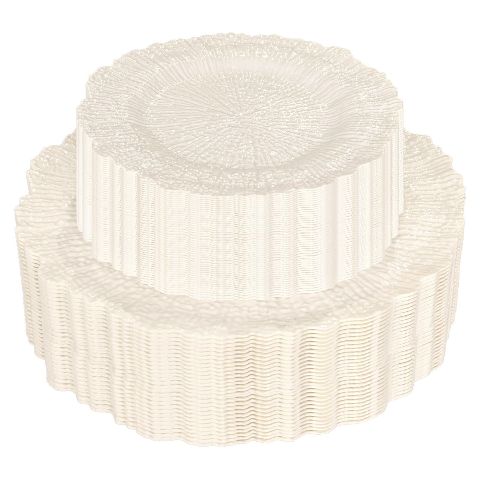 Photo 1 of ***MISSING SMALL PLATES***SUT 60 Pcs Ivory Plastic Plates, Disposable Plates for 30 Guests include 10 inch Dinner Plate and 7 inch Dessert Plate, Ivory Plate Disposable Heavy Duty for Party/Birthday/Wedding