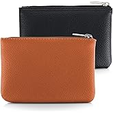 simarro 2Pcs Lychee Pattern Coin Purse, PU Zipper Portable Coin Purse Mini Change Wallet Coin Pocket for Women Credit Card ID Key Headset Lipstick Organizer (Black+Light Brown)