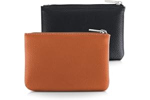 simarro 2Pcs Lychee Pattern Coin Purse, PU Zipper Portable Coin Purse Mini Change Wallet Coin Pocket for Women Credit Card ID Key Headset Lipstick Organizer (Black+Light Brown)