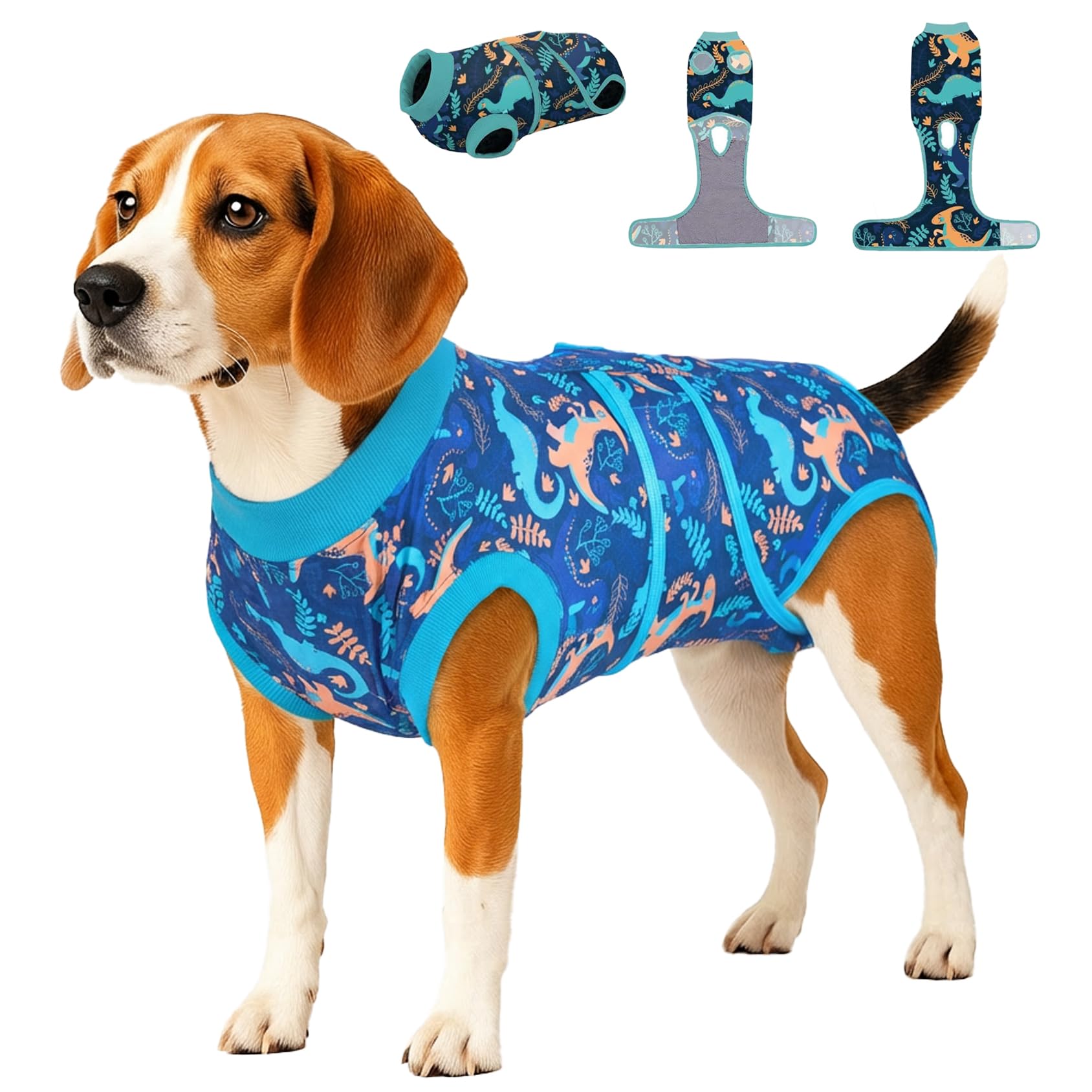 PetWarm Neutering Recovery Suit for Male Dogs, Pet Coat's Inner Clothes, Dog Cone Alternative After Surgery Suit for Dogs Female Male Dog Onesie for Spay Neuter, Dinosaur Pattern, Green, S