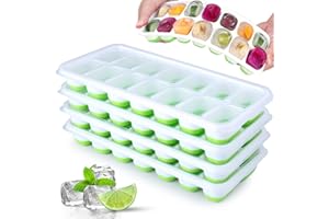 Silicone Ice Cube Tray, Jrisbo 4 Pack Easy-Release & Flexible 14-Ice Cube Trays with Spill-Resistant Removable Lid, Stackable Ice Trays with Covers for Freezer, Cocktail (Green)