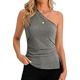 Cicy Bell Womens Summer One Shoulder Tank Tops Slim Fit Asymmetrical Tops Split Hem Ruched Going Out Y2k Shirts